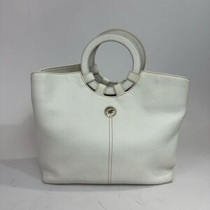 Chic White Leather Tote with Circular Handles